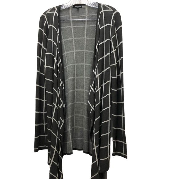 Pink Clover W S M Gray/White Long Sleeve Geometric Print Asymmetric Hem Cardigan - Picture 1 of 9